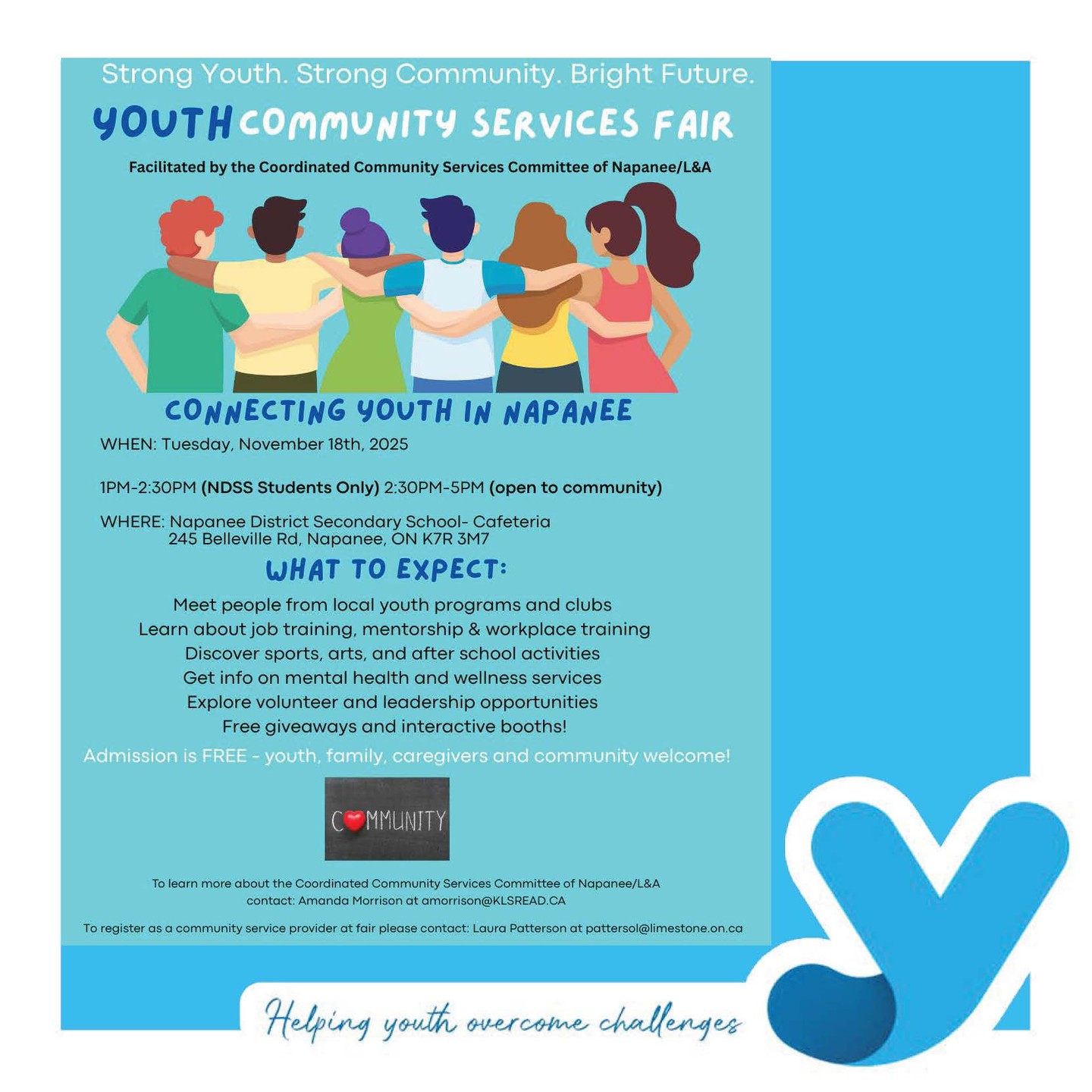 On Tuesday November 18th Youth Diversion and a number of community partners from the Youth Services Coalition Greater Napanee L&A who support youth in the L&A area are joining together to host a Youth Community Services Fair at Napanee District Secondary School. Be better informed! #youthempowerment #youthconnection