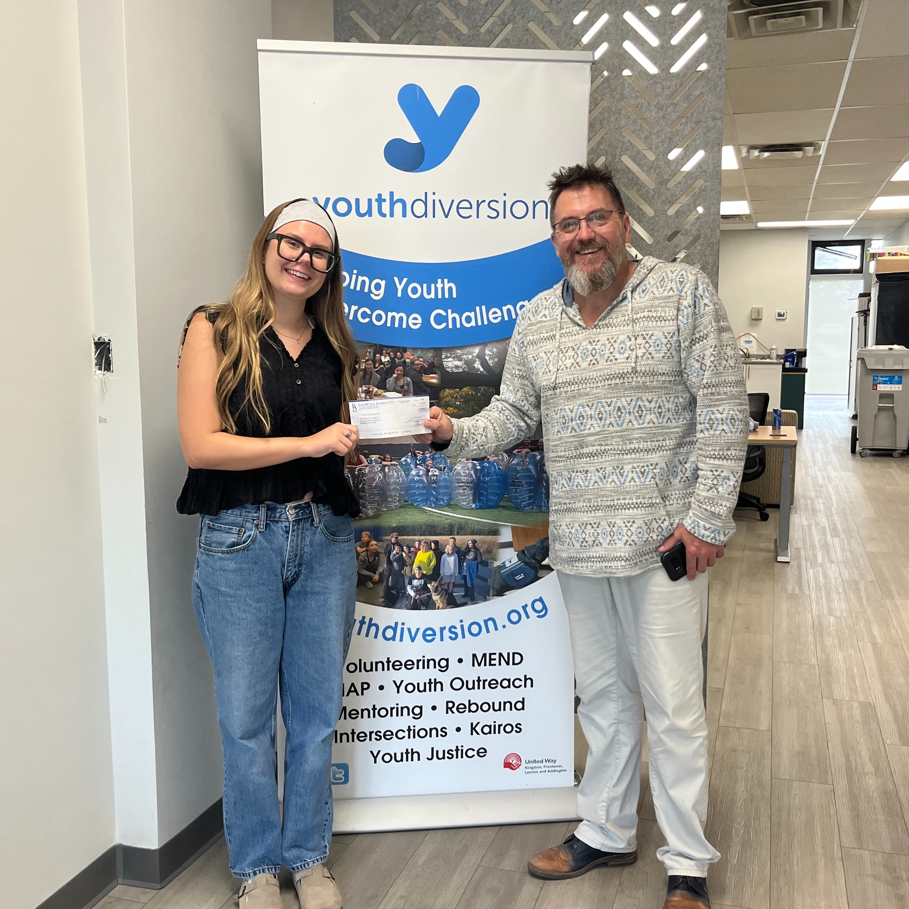A huge shout out to Chloe Youmans from L&A Mutual Insurance Co. who chose Youth Diversion to share her $2000 donation in celebration of L&A Mutual Insurance Co. 150 anniversary. On August 8th, 1876, an organization meeting was held at Newburgh, at which five directors were chosen to act until an annual meeting was held to elect directors as required by the Insurance Act. Acting Directors were: John Percy, Henry Huffman, James Daly, N.A. Caton, and Marshall Huffman. On August 17th, 1876, the first policy was issued to Peter Miller, of Ernestown.
These funds will support our Kids Can't Wait Prevention Fund ensuring we can continue to support prevention services in KFLA. 
#locallove #YGK #150years #Prevention