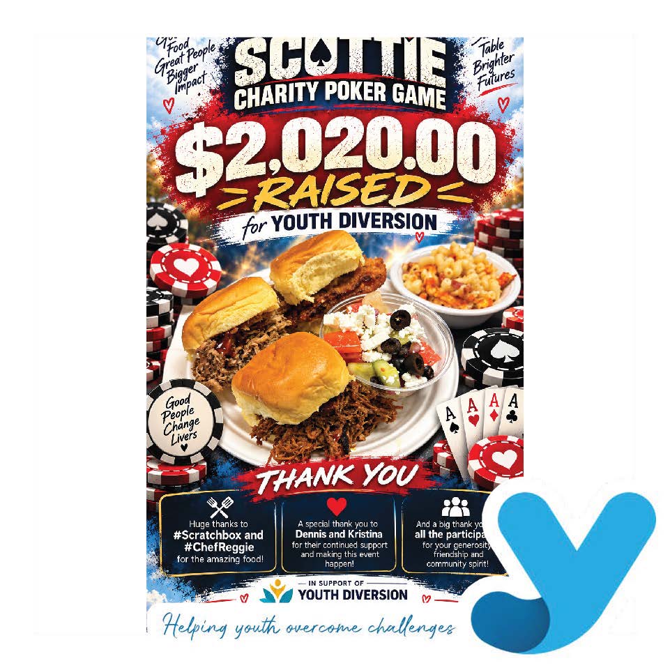 The Scottie Charity Poker Game recently hosted its 6th annual event and it was the most successfully event to date raising over $2000. Through the lens of prevention, that has a value for us in the amount of $20,000. These funds will support our Kids Can't Wait Initiative which supports over 4000 children and youth in KFLA to overcome challenges. This annual event is an opportunity for friends and family of Scottie's to come together to celebrate his life and through Scottie, make a difference in another young person's life. Thank you so much Renee and Clint for supporting Youth Diversion, we are deeply honored. #MakeADifference #ygk #prevention